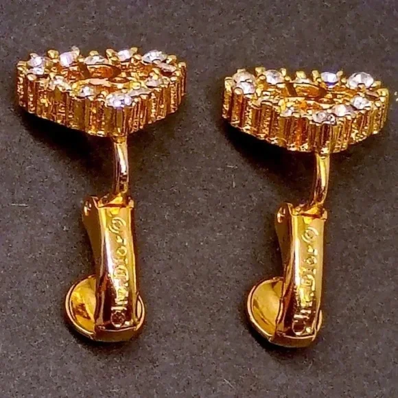 💋Christian DIOR Heart Shape Dior Logo Rhinestone Clip on - Picture 4 of 7